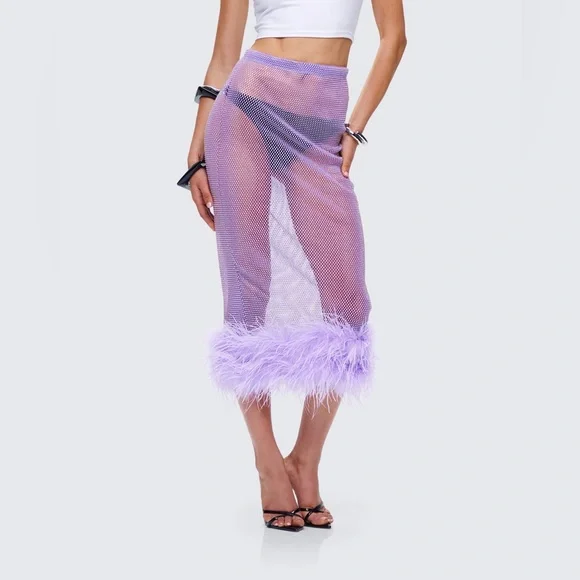 Finesse Ophira Lavender Rhinestone Feather Trim Skirt - Picture 4 of 7